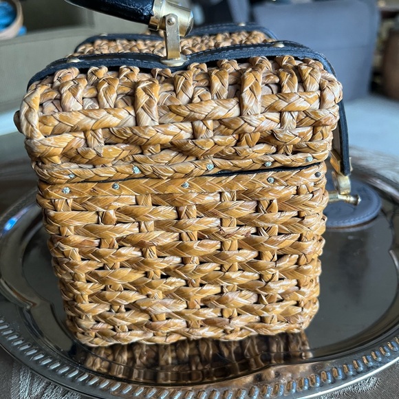 Woven Tano of Madrid Vintage Straw Box Bag with Black Accents - Picture 6 of 9